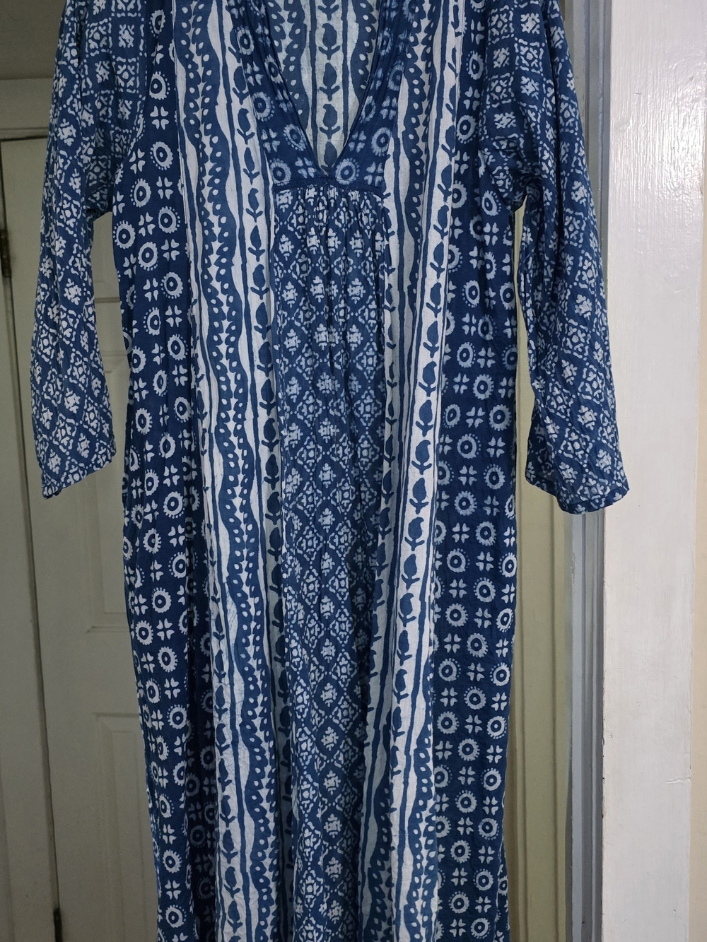 Cost Plus World Market Indigo Blue & White Printed Long Sleeve Maxi Dress